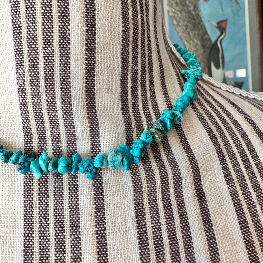 Raw Turquoise Chip Choker Necklace Real Turquoise Blue Black Handmade